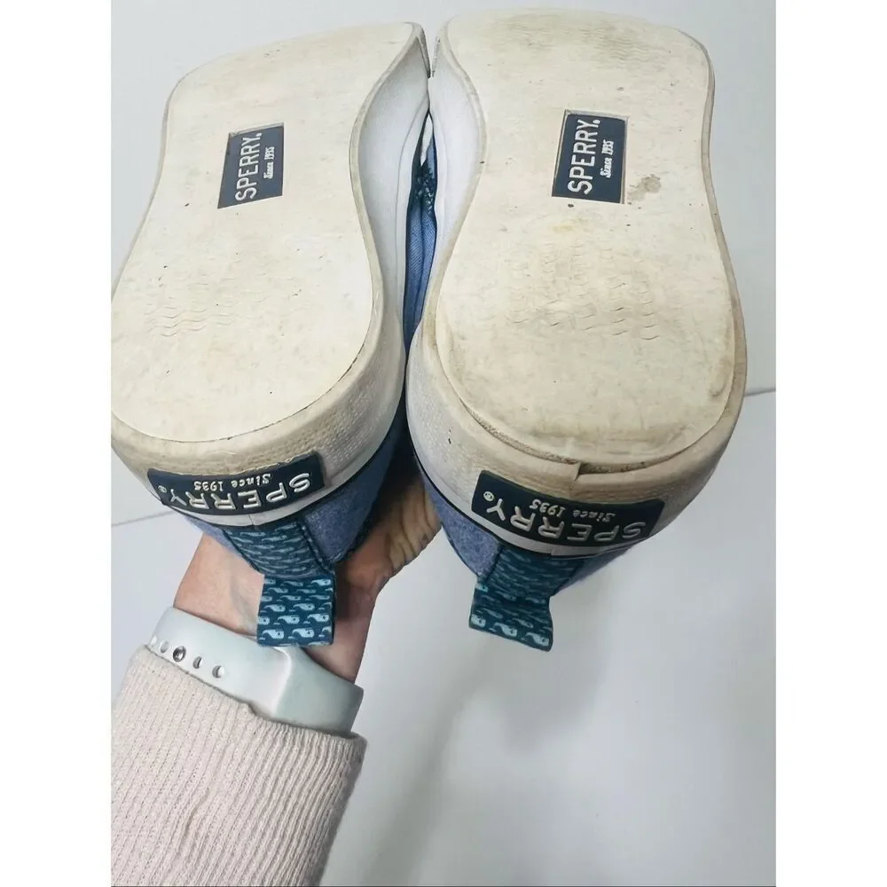 Sperry Seaside Vineyard Vines Blue Women's Slip On Canvas Sneakers Comfort Sz 8